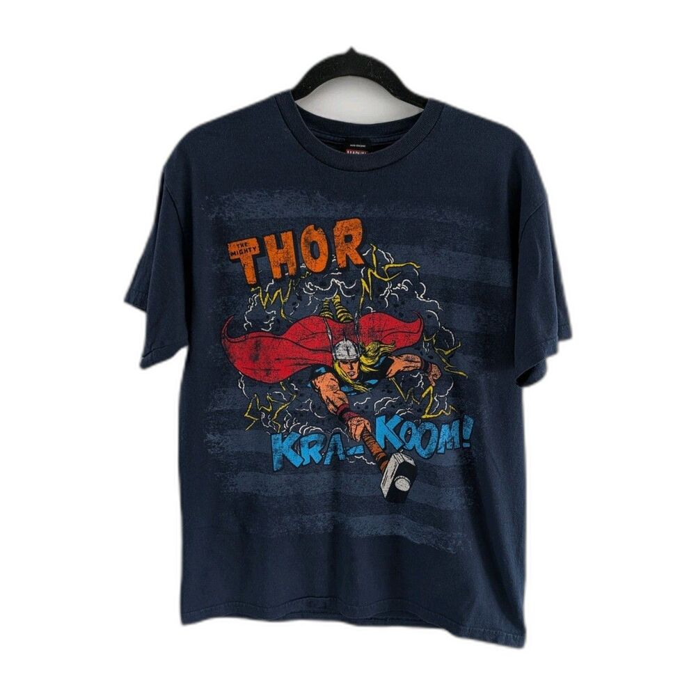 Vintage Y2K Men's Marvel Comics Thor Graphic T-shirt  "KRA-KOOM!" Lightning Sz M